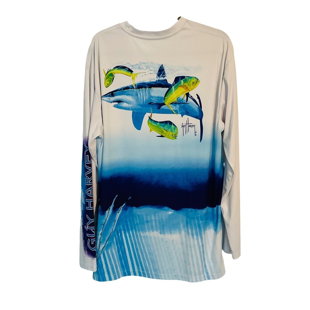 GUY HARVEY men's shirt XL shark mahi long sleeve fishing performance sun protect - Picture 3 of 6